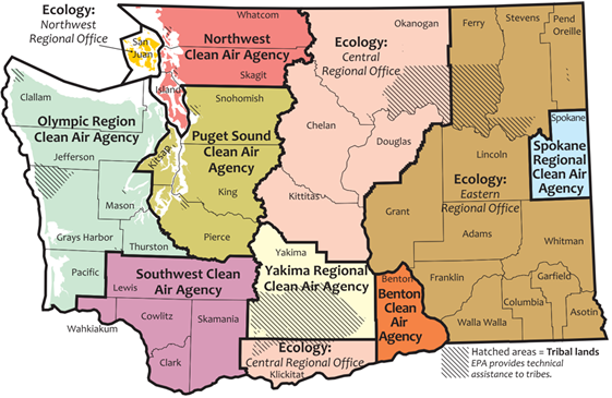Washington map of local clean air agencies